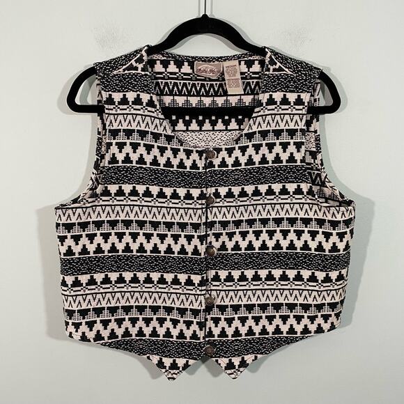 Austin Harris Black & White Aztec Tapestry Knit Western Button Up Vest Size M - Picture 1 of 7